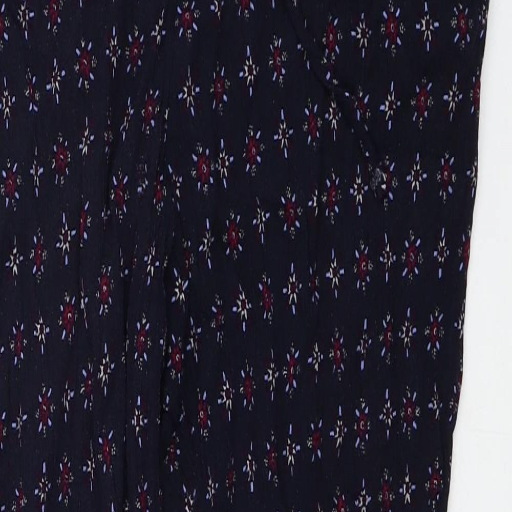 Marks and Spencer Womens Blue Floral Viscose Carrot Trousers Size 14 L26 in Regular Drawstring