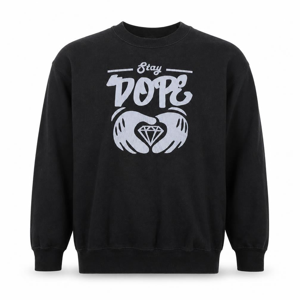 D&H Clothing Mens Black Polyester Pullover Sweatshirt Size M - Stay Dope