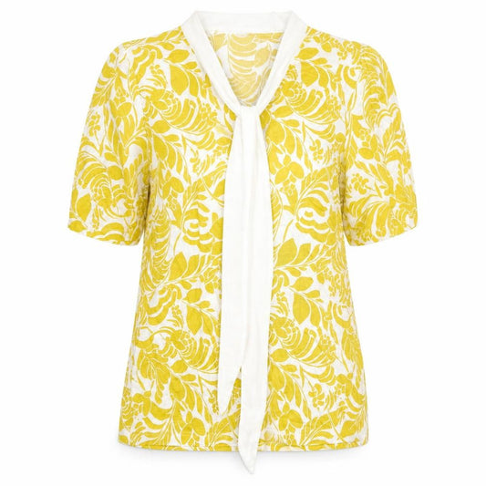 Marks & Spencer Womens Yellow Floral Viscose Basic Blouse Size 6 V-Neck