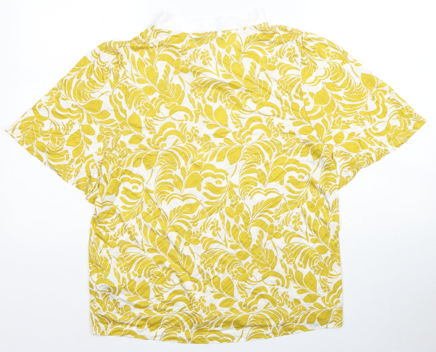 Marks and Spencer Womens Yellow Floral Viscose Basic Blouse Size 6 V-Neck