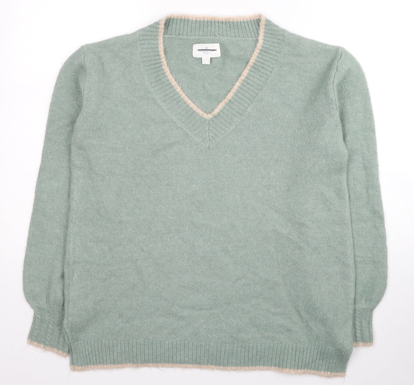 Springfield Womens Green V-Neck Acrylic Pullover Jumper Size M