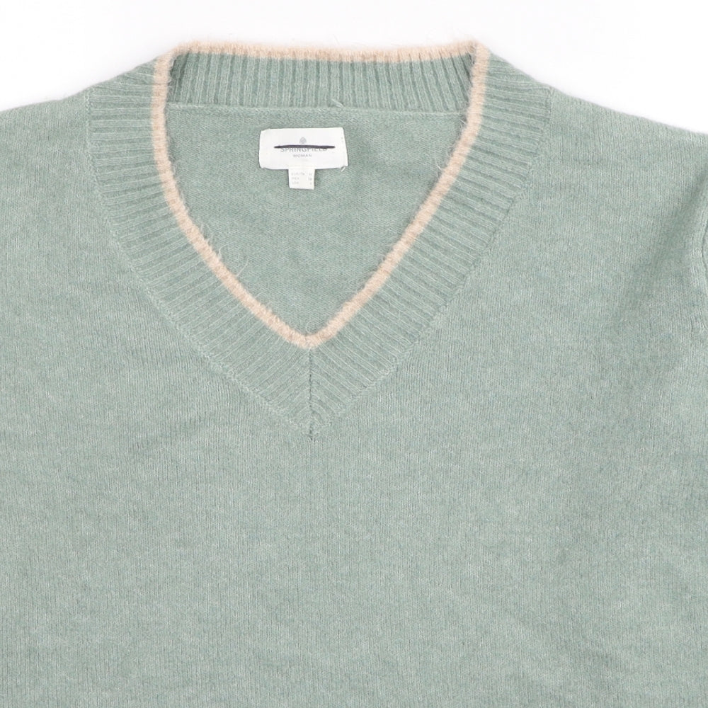 Springfield Womens Green V-Neck Acrylic Pullover Jumper Size M