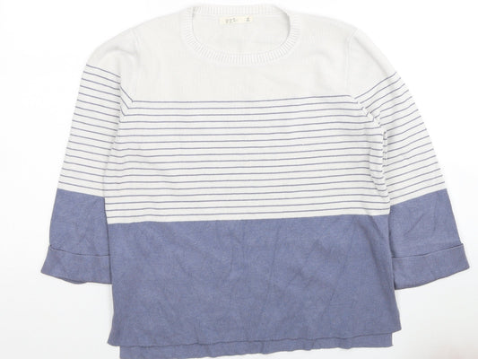 TZ Womens Blue Colourblock Cotton Jersey T-Shirt Size M Round Neck
