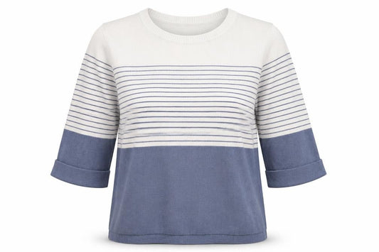 TZ Womens Blue Colourblock Cotton Jersey T-Shirt Size M Round Neck