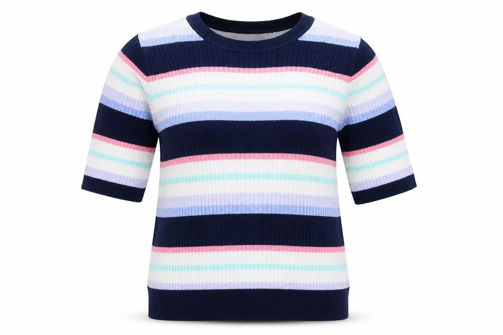 Garfield & Marks Womens Multicoloured Round Neck Striped Viscose Pullover Jumper Size 16 - Ribbed