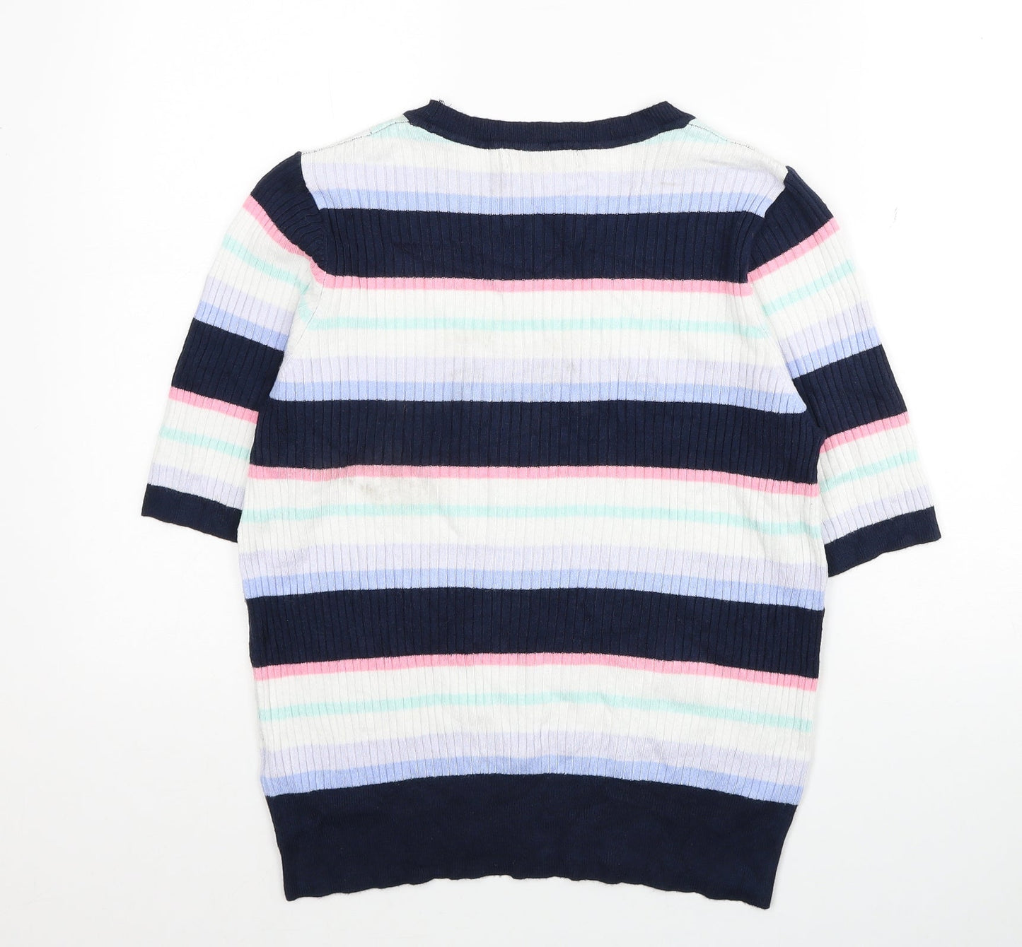 Garfield & Marks Womens Multicoloured Round Neck Striped Viscose Pullover Jumper Size 16 - Ribbed