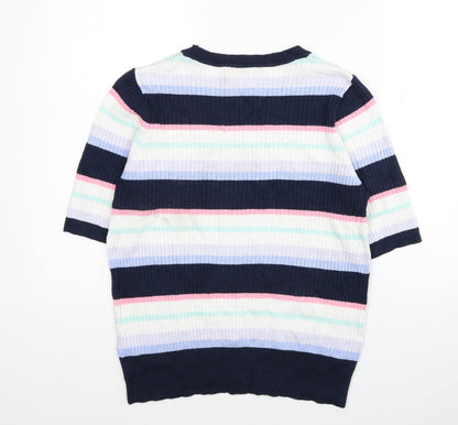 Garfield & Marks Womens Multicoloured Round Neck Striped Viscose Pullover Jumper Size 16 - Ribbed