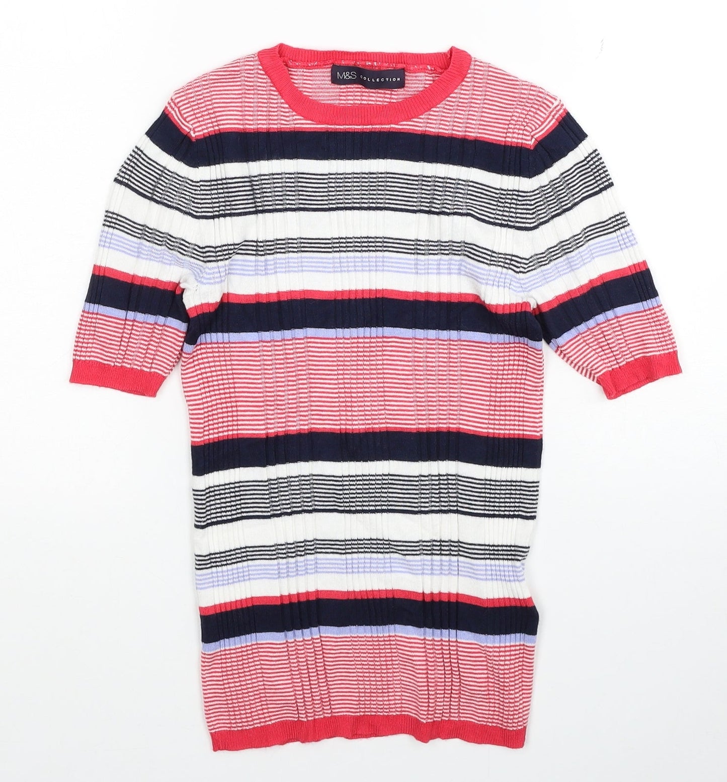 Marks and Spencer Womens Multicoloured Round Neck Striped Acrylic Pullover Jumper Size 6 - Ribbed