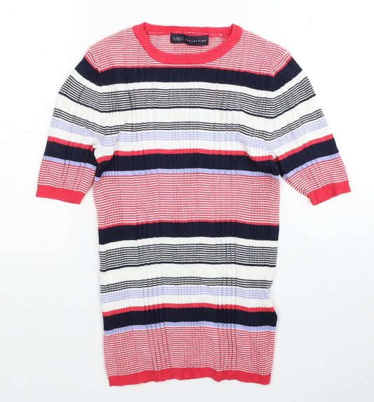 Marks and Spencer Womens Multicoloured Round Neck Striped Acrylic Pullover Jumper Size 6 - Ribbed