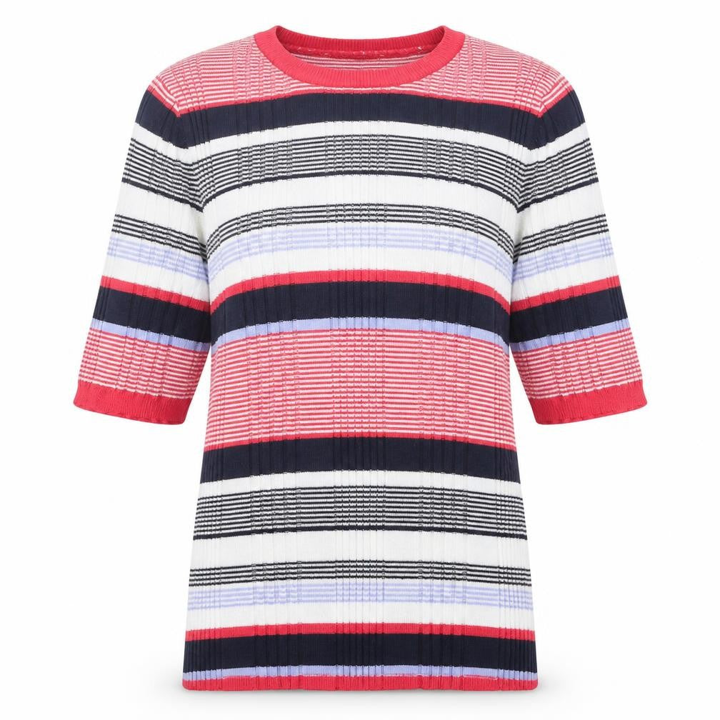 Marks & Spencer Womens Multicoloured Round Neck Striped Acrylic Pullover Jumper Size 6 - Ribbed