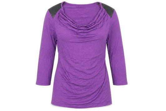 Klass Womens Purple Polyester Basic T-Shirt Size S Cowl Neck