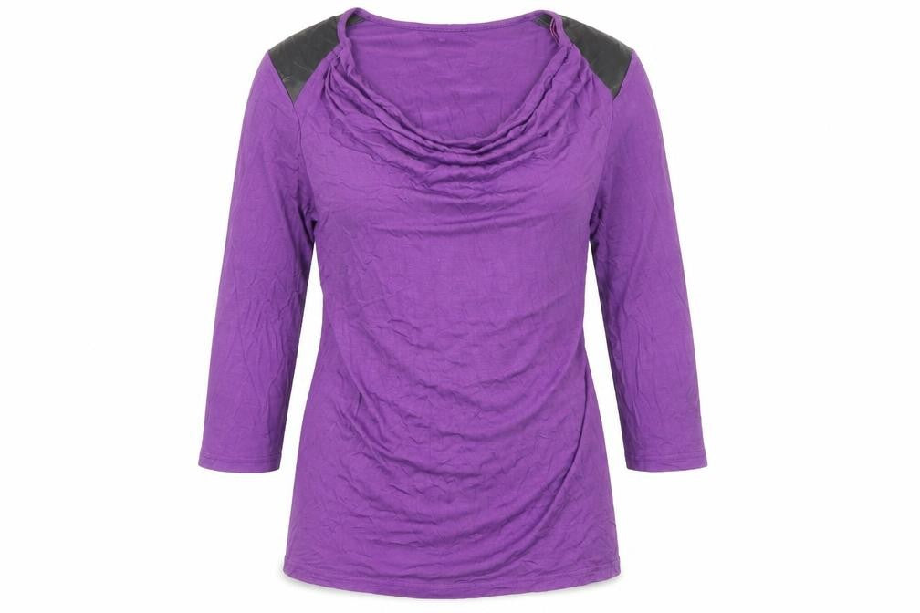 Klass Womens Purple Polyester Basic T-Shirt Size S Cowl Neck