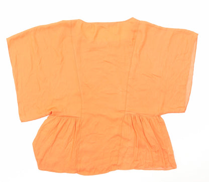 Zara Womens Orange Polyester Basic Blouse Size XS Round Neck