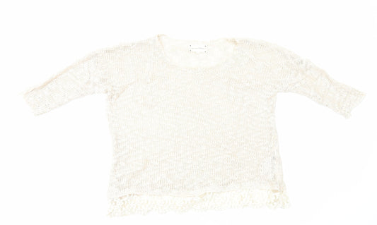 New Look Womens Ivory Round Neck Acrylic Pullover Jumper Size M - Lace Trim