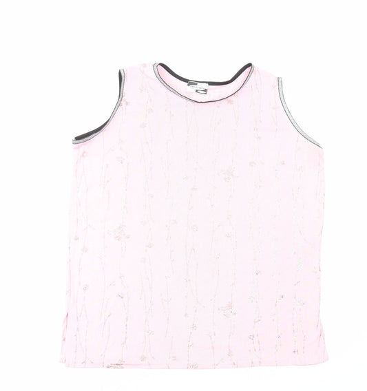 Undercover Womens Pink Geometric Polyester Basic Tank Size 18 Round Neck