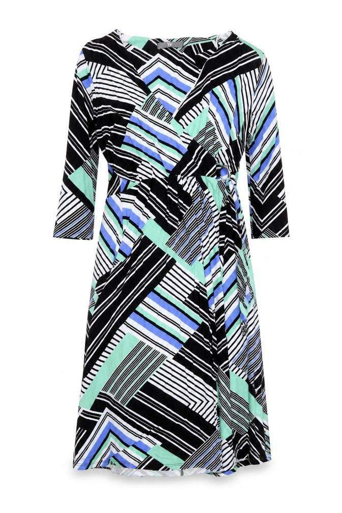 BHS Womens Multicoloured Striped Viscose Fit & Flare Size 14 V-Neck Pullover