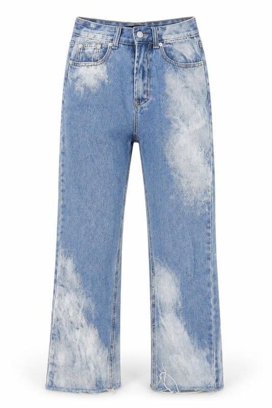 Momokrom Womens Blue Cotton Straight Jeans Size 6 L26 in Regular Zip - Acid Wash