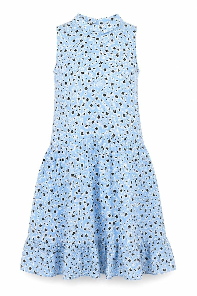 Topshop Womens Blue Geometric Viscose Fit & Flare Size 8 Collared Pullover
