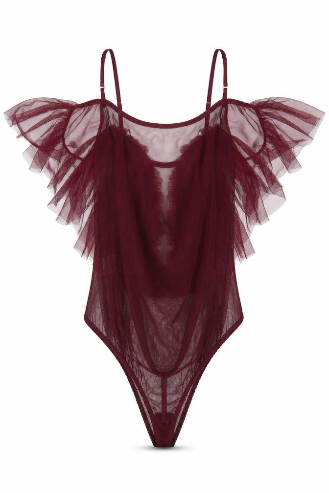 JUSTYOUROUTFIT Womens Red Polyester Bodysuit One-Piece Size M Pullover - Cold Shoulder