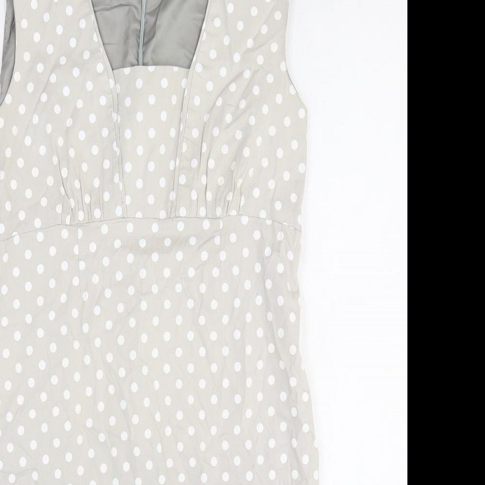 Preworn Womens Grey Polka Dot Polyester A-Line Size M Square Neck Zip