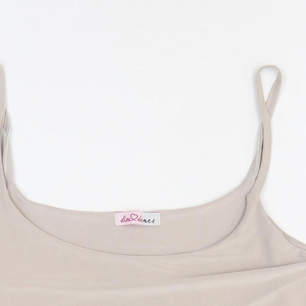 Diva Dames Womens Beige Polyester Cropped Tank Size S Scoop Neck