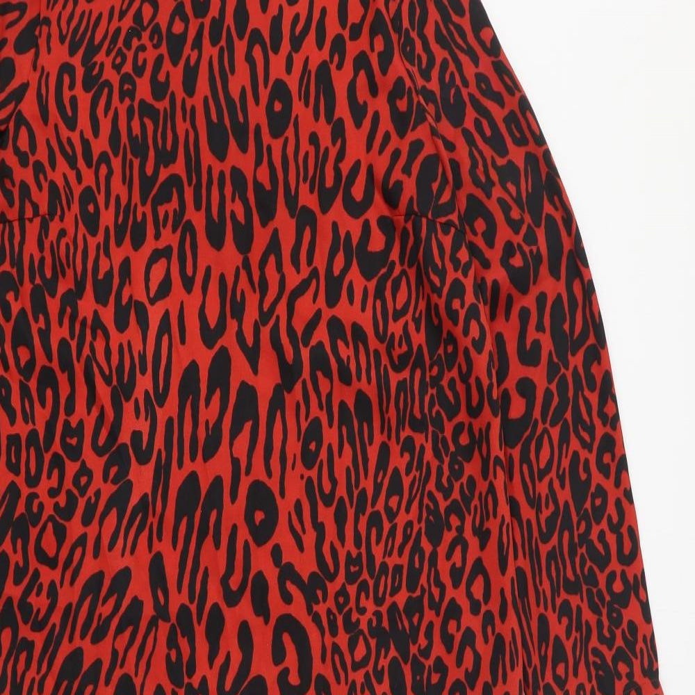 Zara Womens Red Animal Print Polyester A-Line Size M Round Neck Zip - Leopard Print