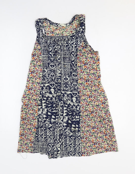 Mystic Womens Multicoloured Geometric Rayon Tank Dress Size M Round Neck Pullover