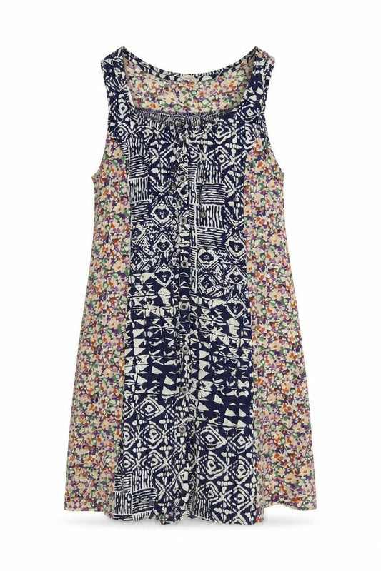 Mystic Womens Multicoloured Geometric Rayon Tank Dress Size M Round Neck Pullover