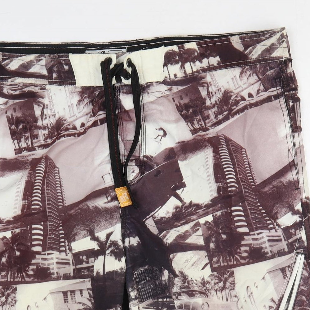 Surf Womens Multicoloured Geometric Polyester Bermuda Shorts Size L L10 in Regular Drawstring