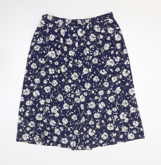 Preworn Womens Blue Floral Polyester A-Line Skirt Size 34 in
