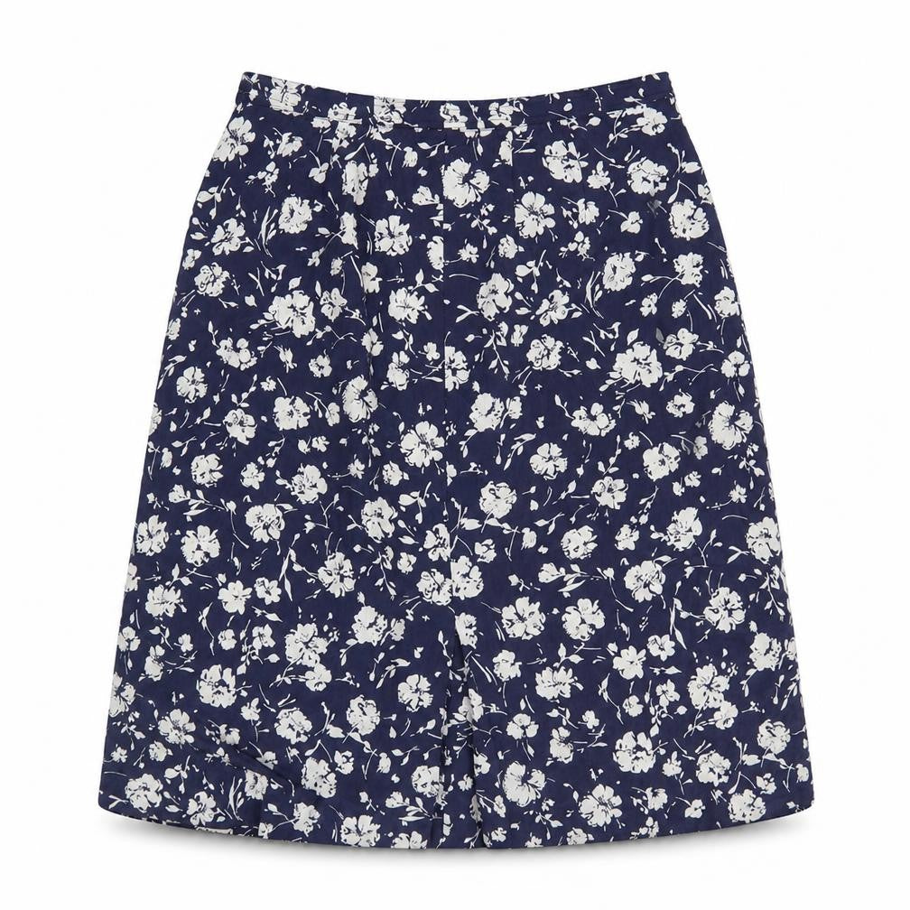 Preworn Womens Blue Floral Polyester A-Line Skirt Size 34 in