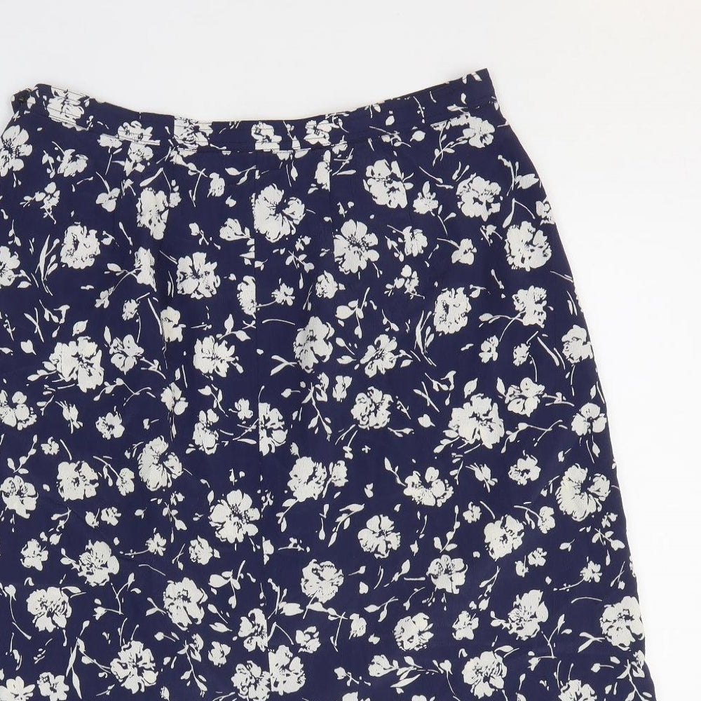 Preworn Womens Blue Floral Polyester A-Line Skirt Size 34 in