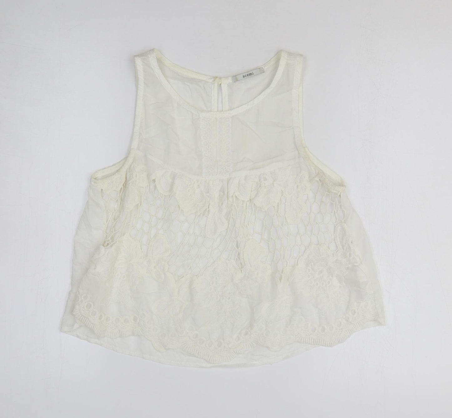 Acemi Womens White 100% Cotton Basic Tank Size M Round Neck