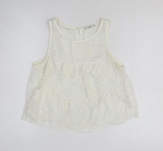 Acemi Womens White 100% Cotton Basic Tank Size M Round Neck