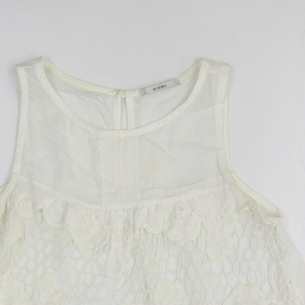 Acemi Womens White 100% Cotton Basic Tank Size M Round Neck