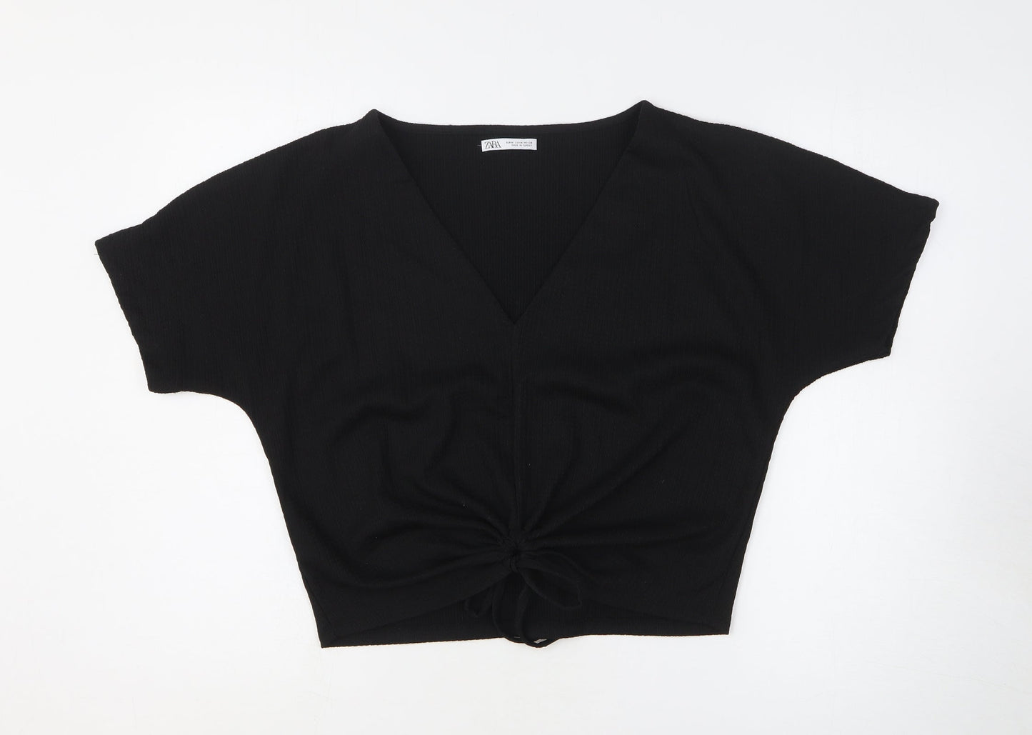 Zara Womens Black Polyester Basic Blouse Size M V-Neck