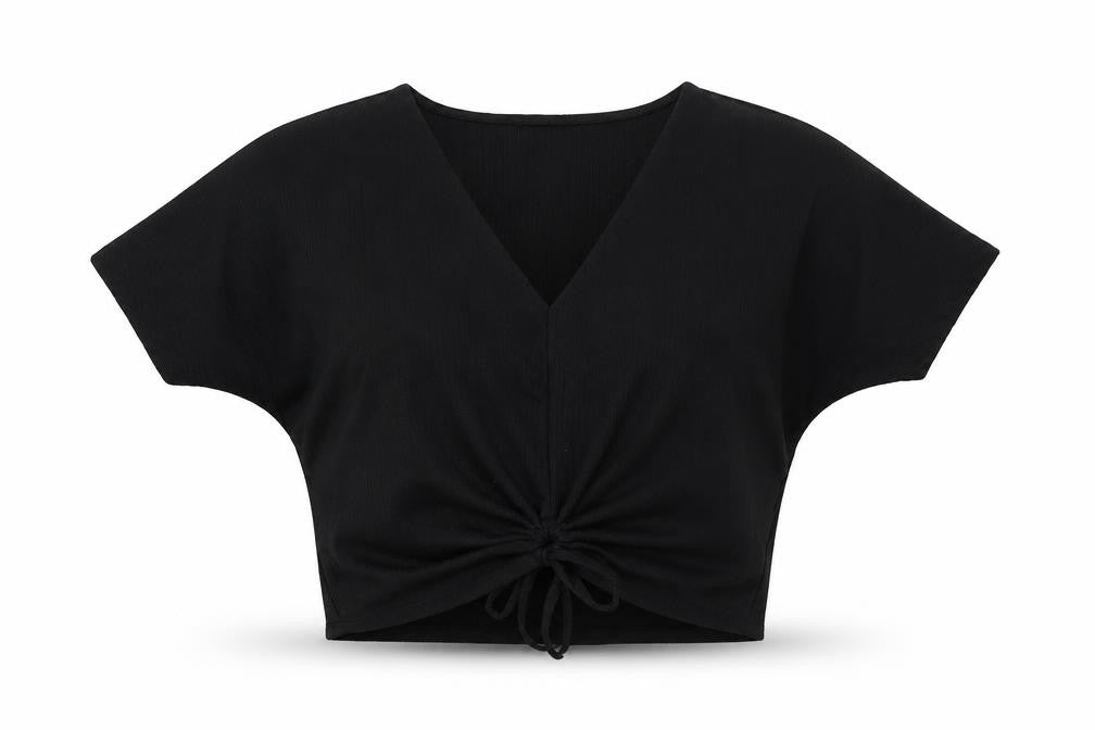 Zara Womens Black Polyester Basic Blouse Size M V-Neck