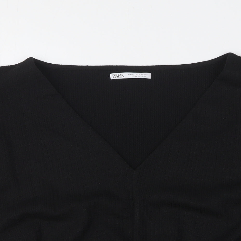 Zara Womens Black Polyester Basic Blouse Size M V-Neck
