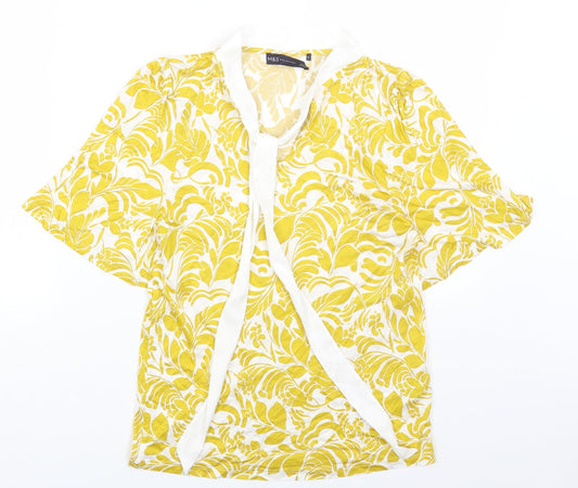 Marks and Spencer Womens Yellow Floral Viscose Basic T-Shirt Size 6 Round Neck