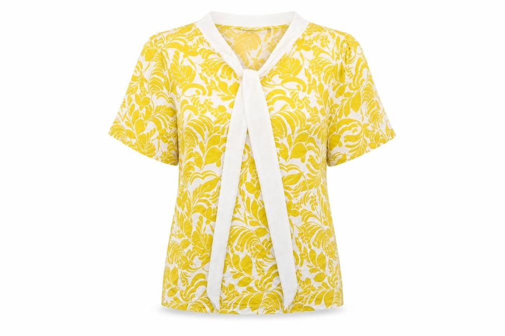 Marks & Spencer Womens Yellow Floral Viscose Basic T-Shirt Size 6 Round Neck