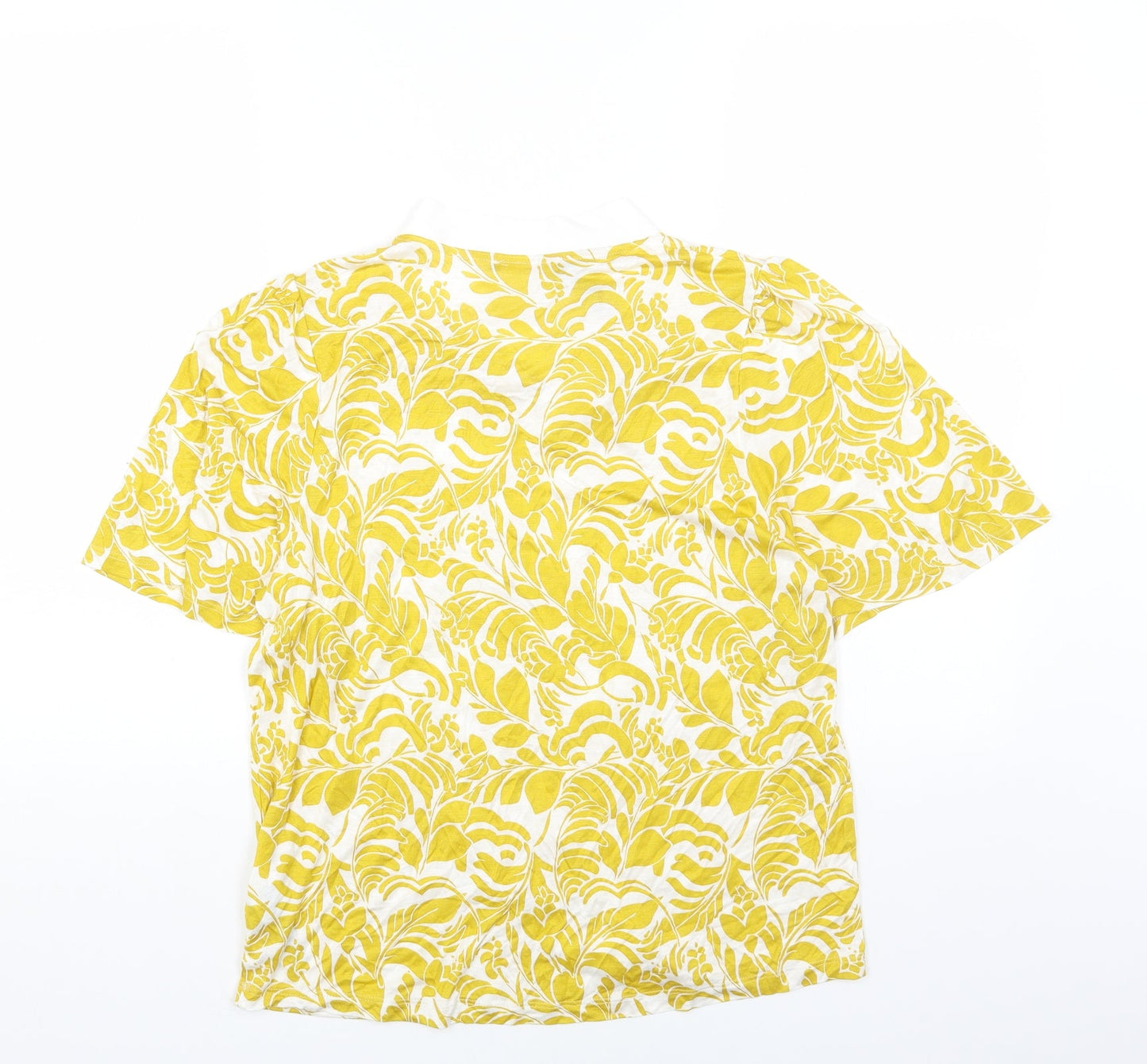 Marks and Spencer Womens Yellow Geometric Viscose Basic Blouse Size 14 Round Neck