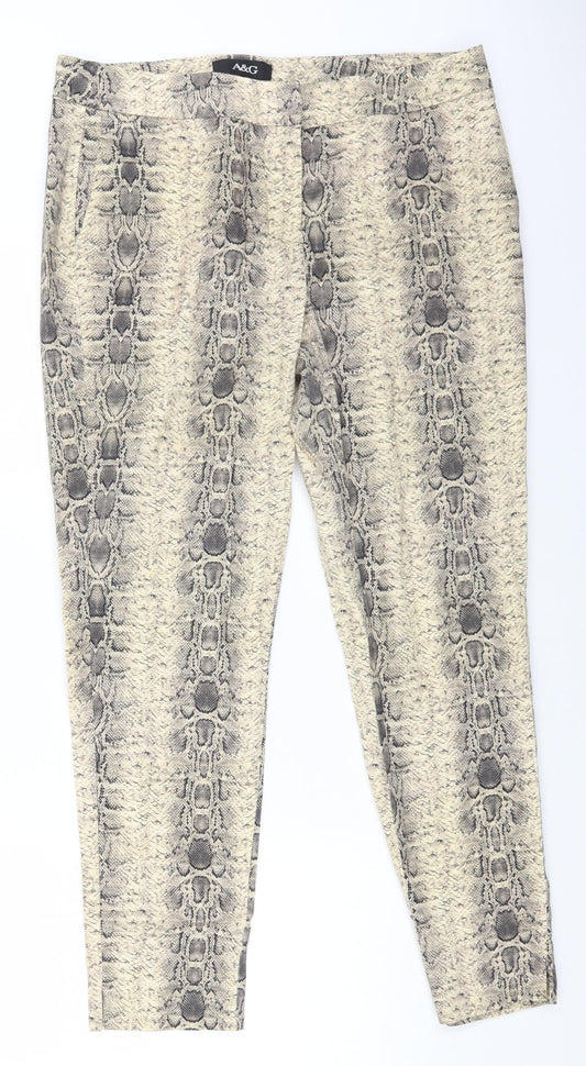 A&G Womens Beige Animal Print Cotton Straight Jeans Size 14 L26 in Regular Zip - Snake Print