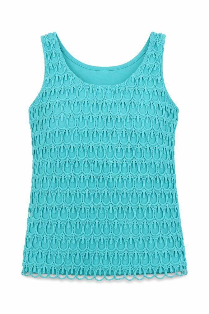 Patty Moon Womens Green Herringbone Polyester Basic Tank Size M Scoop Neck