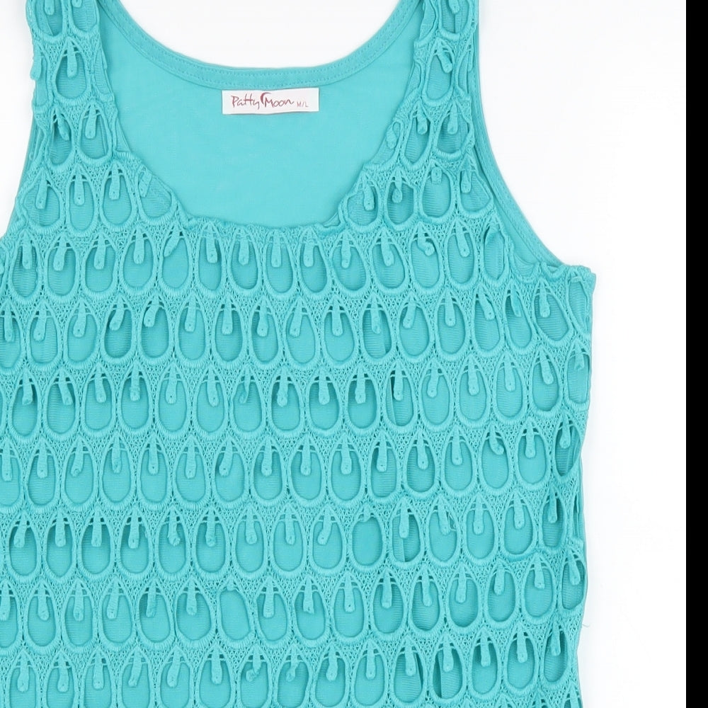 Patty Moon Womens Green Herringbone Polyester Basic Tank Size M Scoop Neck