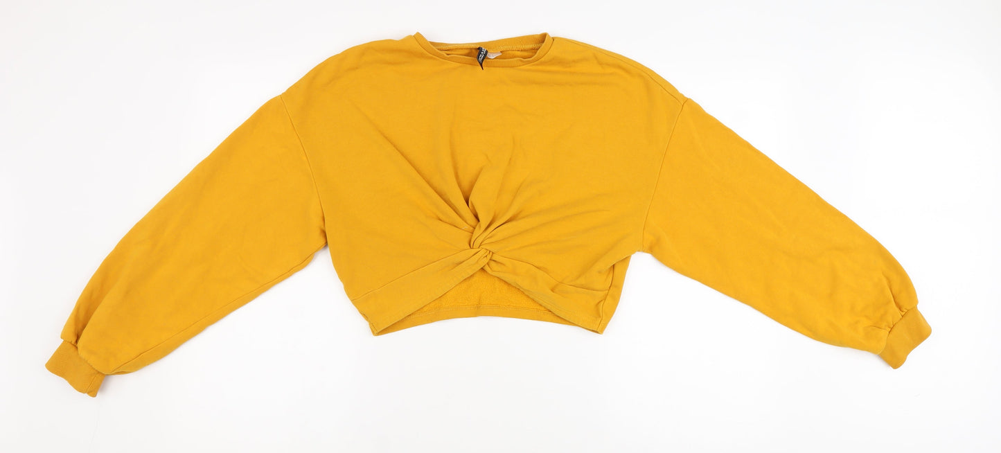 Divided Womens Yellow Cotton Cropped T-Shirt Size M Round Neck - Twist Detail