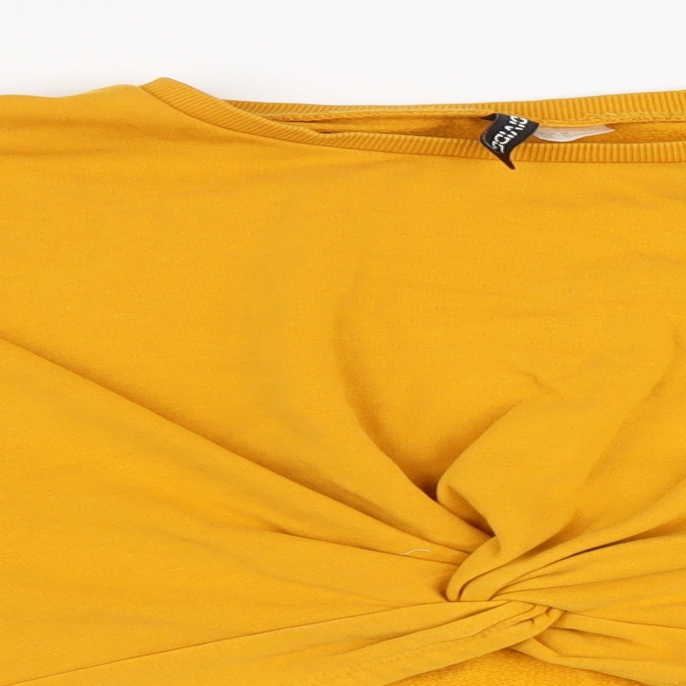 Divided Womens Yellow Cotton Cropped T-Shirt Size M Round Neck - Twist Detail