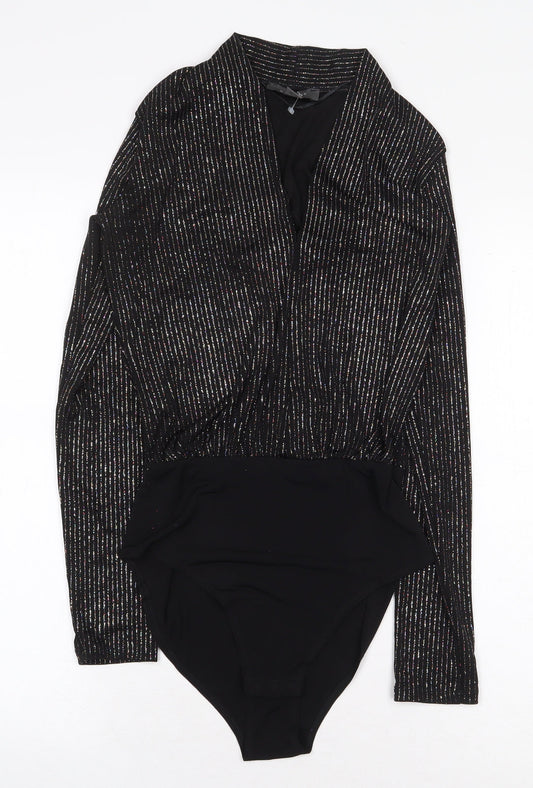 Primark Womens Black Striped Polyester Bodysuit One-Piece Size XS Snap