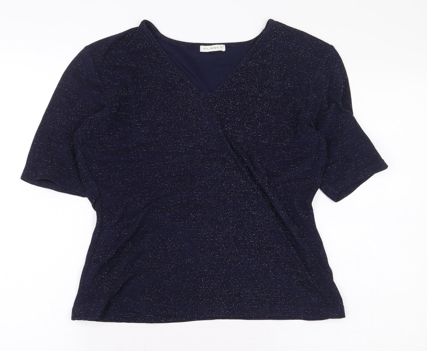 Planet Womens Blue Nylon Basic Blouse Size M V-Neck
