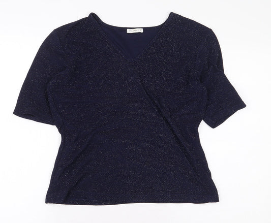 Planet Womens Blue Nylon Basic Blouse Size M V-Neck