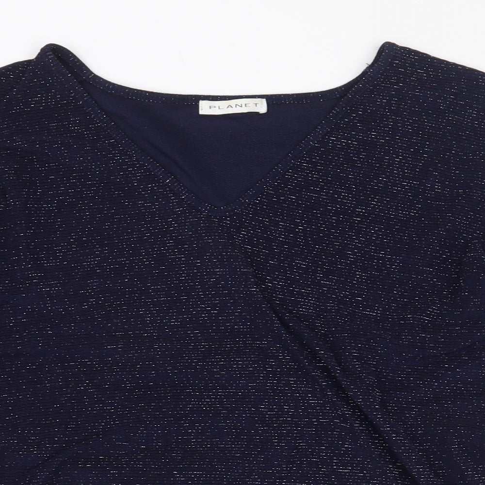 Planet Womens Blue Nylon Basic Blouse Size M V-Neck